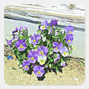 Purple Flowers Rustic Weathers Painted Stairs Square Sticker