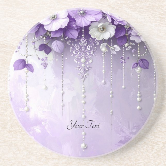 Purple Flowers Sandstone Coaster (Front)