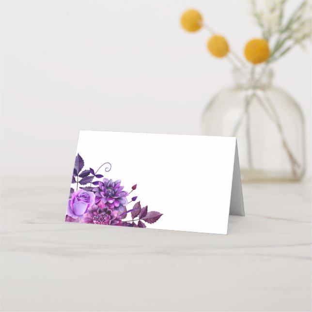 Purple flowers seating card. Wedding floral Place Card (Front)