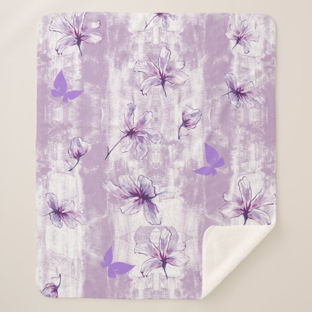 Purple Flowers  Sherpa Blanket (Front)