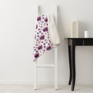 purple flowers sherpa blanket
