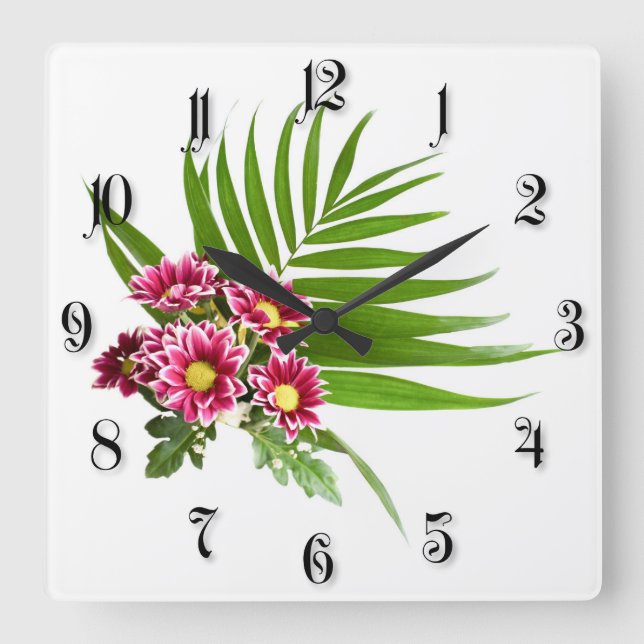 Purple flowers square wall clock (Front)