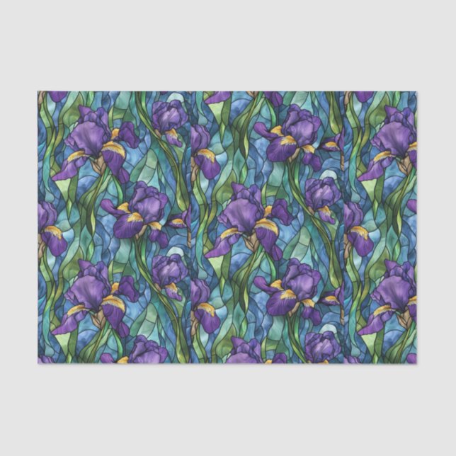 Purple Flowers Stained Glass Effect Decoupage Tissue Paper (Front)