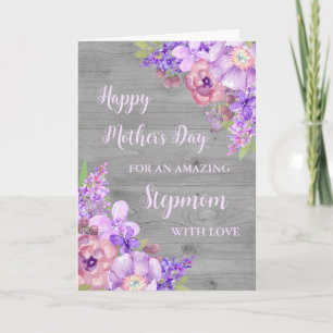 Purple Flowers Stepmom Happy Mother's Day Card
