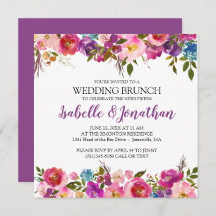 Purple Flowers Summer Wedding Brunch Invitations