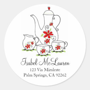 Purple Flowers Tea Set Address Labels
