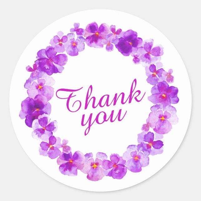 Purple flowers thank you watercolor art stickers (Front)