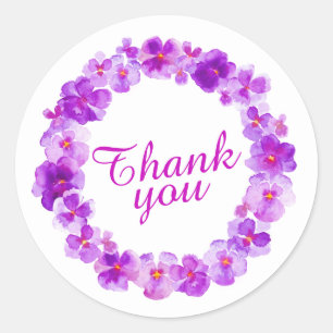 Purple flowers thank you watercolor art stickers