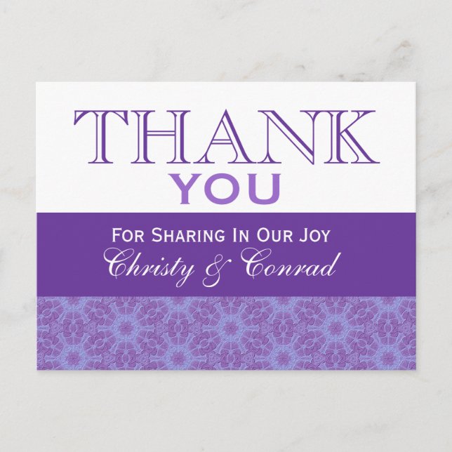 Purple Flowers Thank You Wedding G201 Postcard (Front)