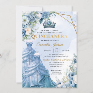 Purple flowers Twin Princess Dress Quinceañera Invitation