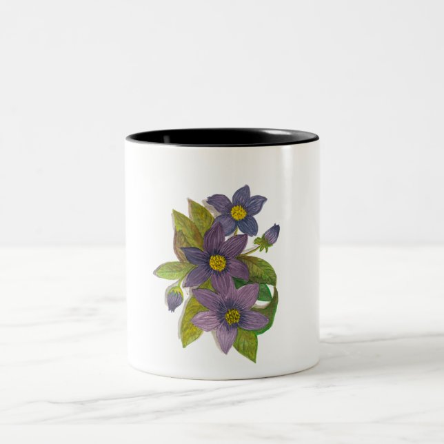 purple flowers Two-Tone coffee mug (Center)