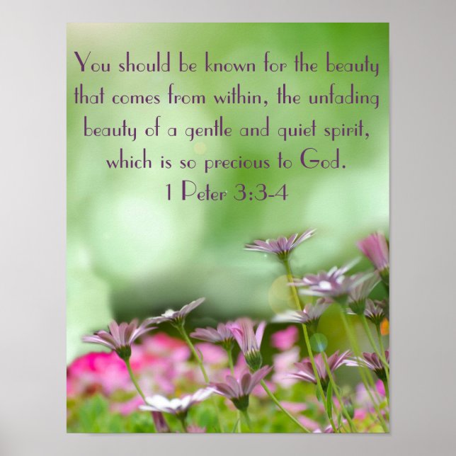 Purple flowers w/ bible verse 1 Peter 3:3-4 Poster (Front)