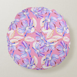 Purple Flowers: Watercolor Floral Elegance. Round Cushion