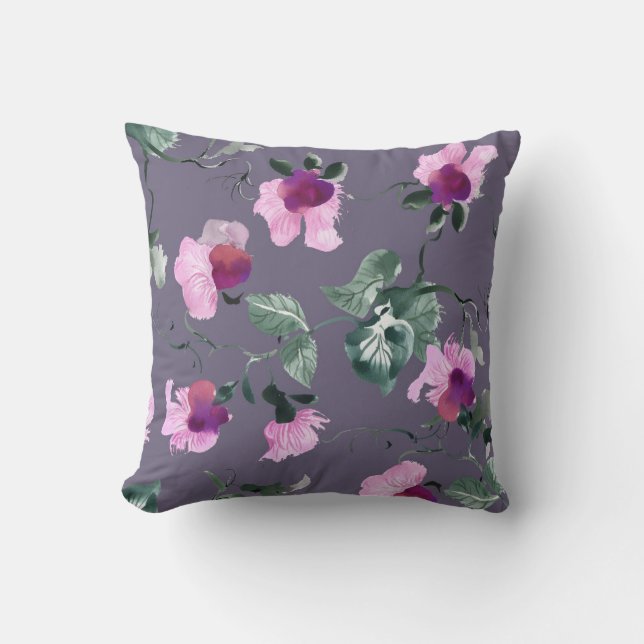 Purple flowers: watercolor seamless pattern. cushion (Front)