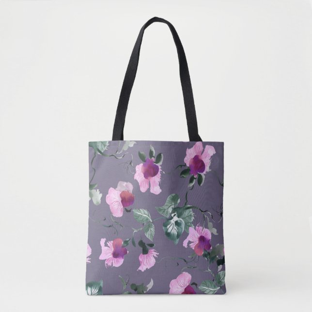 Purple flowers: watercolor seamless pattern. tote bag (Front)