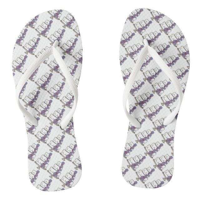 Purple Flowers Wedding Cake Bridesmaid Bride Thongs (Footbed)