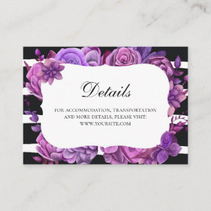 Purple flowers wedding details. Lilac floral Enclosure Card