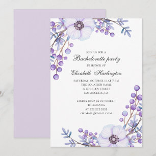 Purple flowers wedding. Floral bachelorette party Invitation