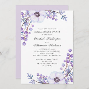 Purple flowers wedding. Floral engagement party Invitation