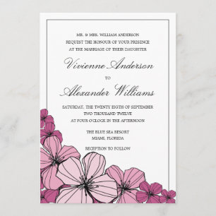 PURPLE  FLOWERS   WEDDING INVITATION