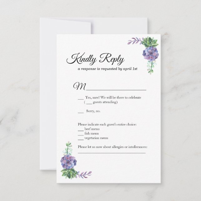 Purple flowers Wedding invitation RSVP botanical (Front)