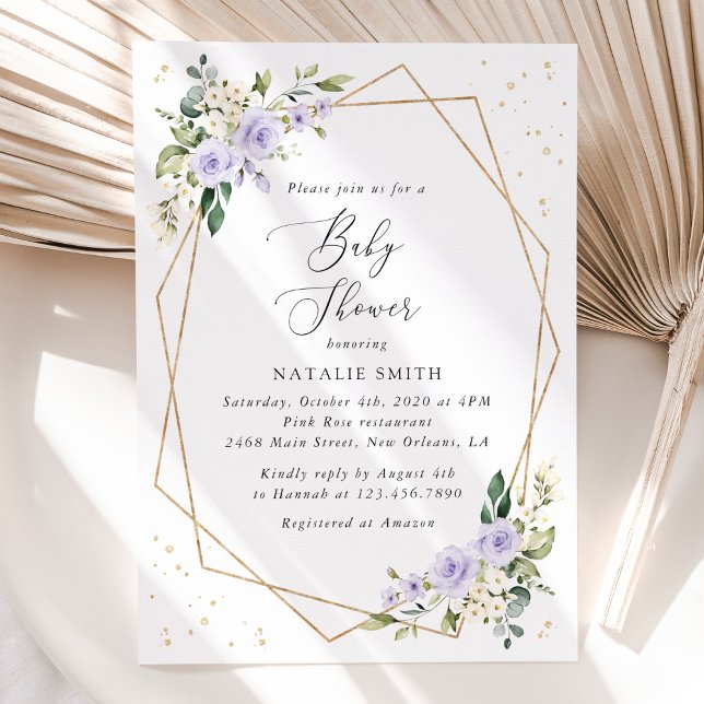 Purple Flowers, White Flowers, Boho, Baby Shower Invitation (Creator Uploaded)