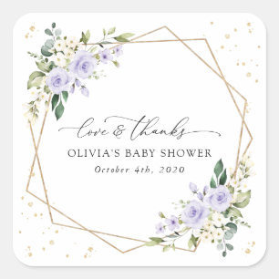 Purple Flowers, White Flowers, Boho, Baby Shower Square Sticker
