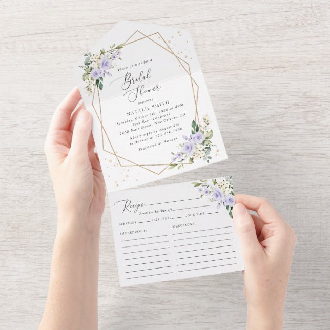 Purple Flowers, White Flowers, Boho, Bridal Shower All In One Invitation (Tearaway)