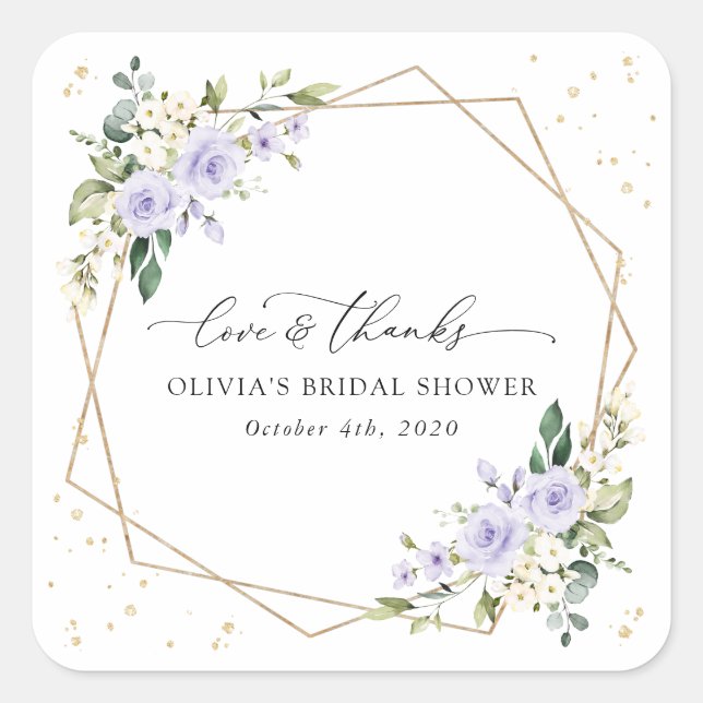 Purple Flowers, White Flowers, Boho, Bridal Shower Square Sticker (Front)