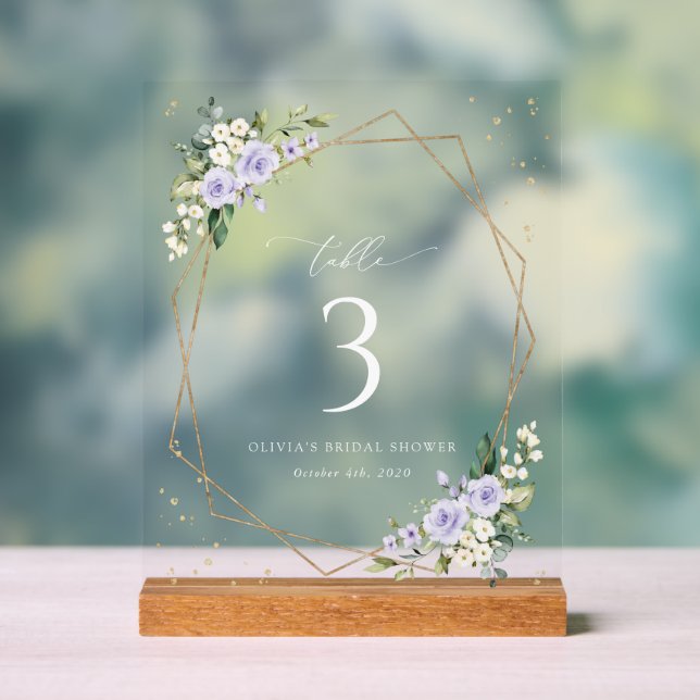 Purple Flowers, White Flowers, Boho, Table Numbers Acrylic Sign (Neutral)
