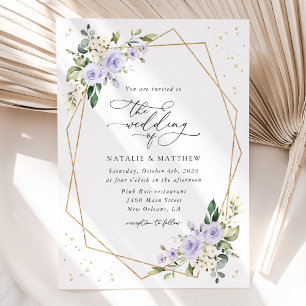 Purple Flowers, White Flowers, Boho, Wedding Invitation