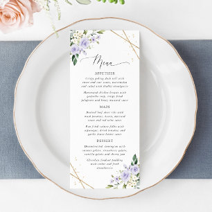 Purple Flowers, White Flowers, Boho, Wedding Menu