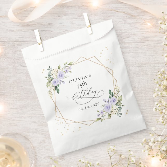 Purple Flowers, White Flowers, Greenery, Birthday Favour Bag (Clipped)