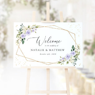 Purple Flowers, White Flowers, Wedding Welcome Poster