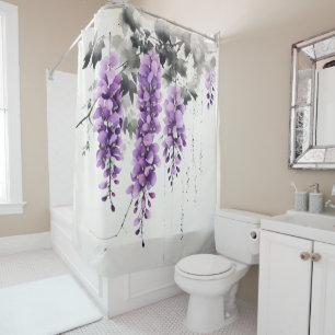 Purple Flowers Wisteria Tree Shower Curtain