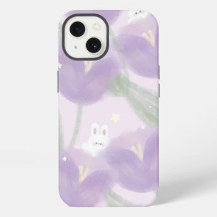 Purple flowers with a little bunny iPhone 13 case