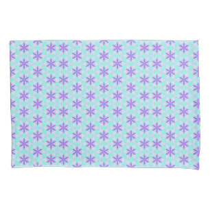 Purple Flowers with Aquamarine and Pink Petals Pillowcase