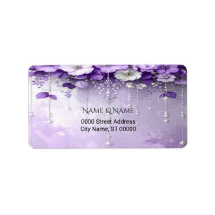 Purple Flowers with Dangling Pearls Address Label