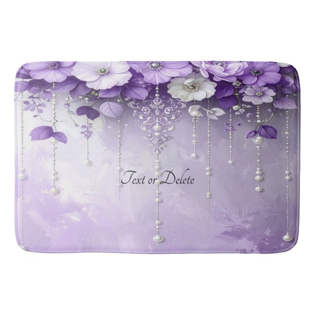 Purple Flowers with Dangling Pearls Bath Mat (Front)