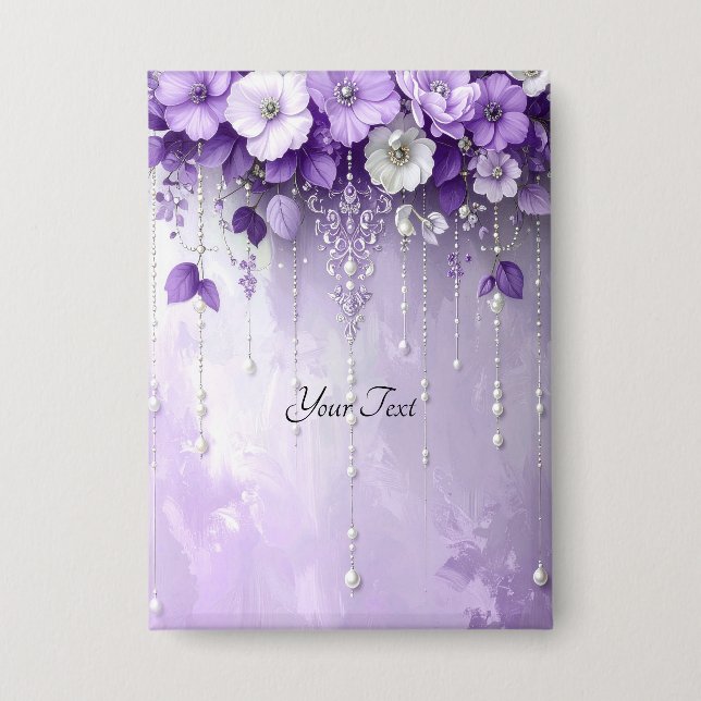 Purple Flowers with Dangling Pearls Button (Front)