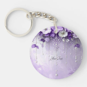 Purple Flowers with Dangling Pearls Keychain