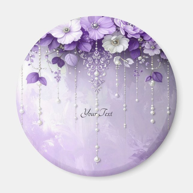 Purple Flowers with Dangling Pearls Magnet (Front)