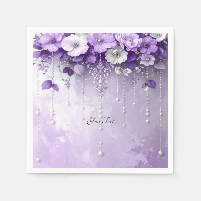 Purple Flowers with Dangling Pearls Napkin (Front)