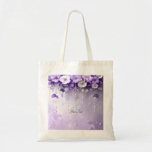 Purple Flowers with Dangling Pearls Tote Bag