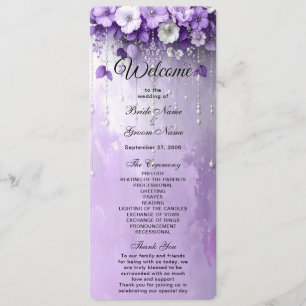 Purple Flowers with Dangling Pearls Wedding Program
