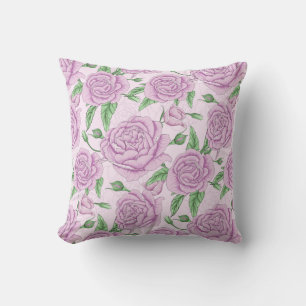 Purple Flowers With Leaf Patterned Cushion