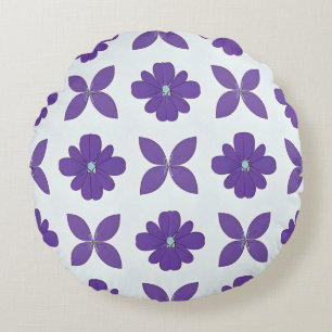 Purple Flowers with Light Background Round Cushion