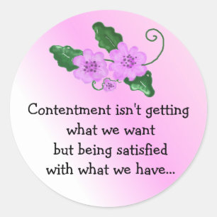 Purple Flowers with Message - Contentment Classic Round Sticker