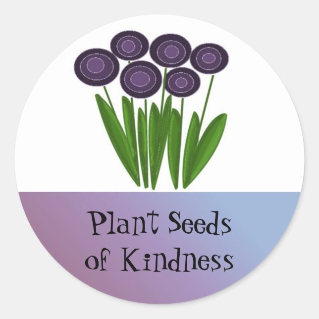 Purple Flowers with Motivational Saying Classic Round Sticker (Front)