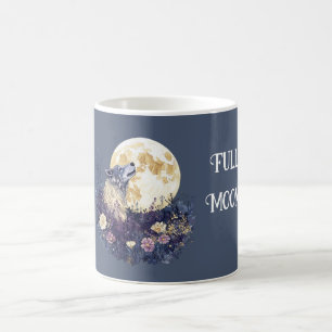 Purple Flowers Wolf Full Moon Coffee Mug